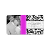 Ihr Foto Hochzeit Vintage Hot Pink Damask Adressaufkleber (Vorne)