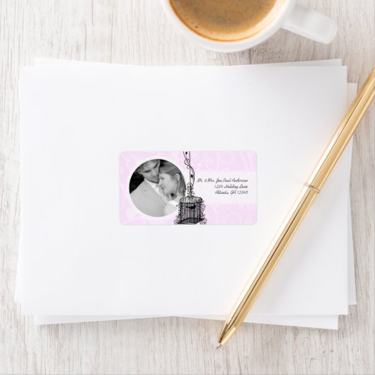 Ihr Foto Hochzeit Vintage Vögel Lilac Damask Adressaufkleber (Insitu)