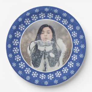 IHR FOTO in einem Snowflake-Frame-Teller Pappteller