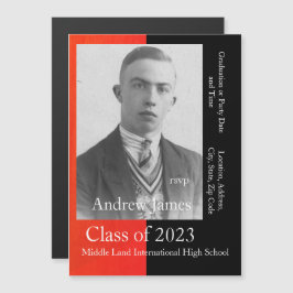 Ihr Foto in Rot und Schwarz - Klasse 2023 Magneteinladung