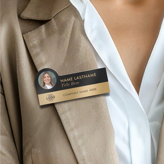 Ihr Foto Logo Sleek Imitats Gold Schwarz Stilvoll Namensschild