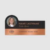 Ihr Foto Logo Sleek Imitats Kupfer Schwarz Stilvol Namensschild (Vorderseite)