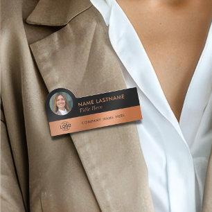 Ihr Foto Logo Sleek Imitats Kupfer Schwarz Stilvol Namensschild