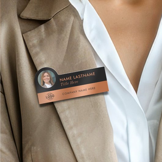 Ihr Foto Logo Sleek Imitats Kupfer Schwarz Stilvol Namensschild