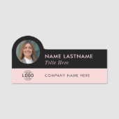 Ihr Foto Logo Titel Girl Blush Pink Black Name Namensschild (Vorderseite)