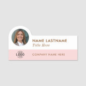 Ihr Foto Logo Titel Girl Blush Pink Weißer Name Namensschild (Vorderseite)