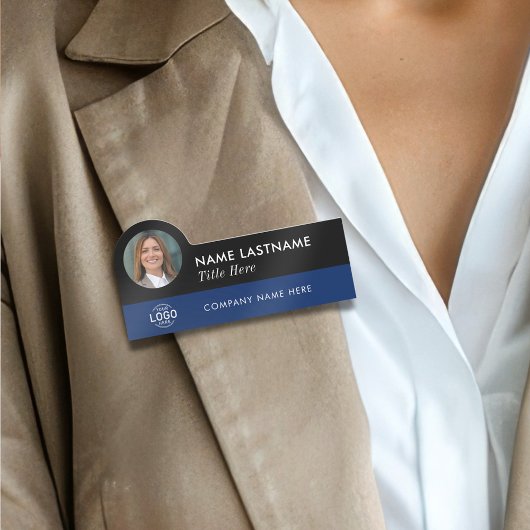 Ihr Foto Logo Titel Navy Blue Black Stilvoll Namensschild