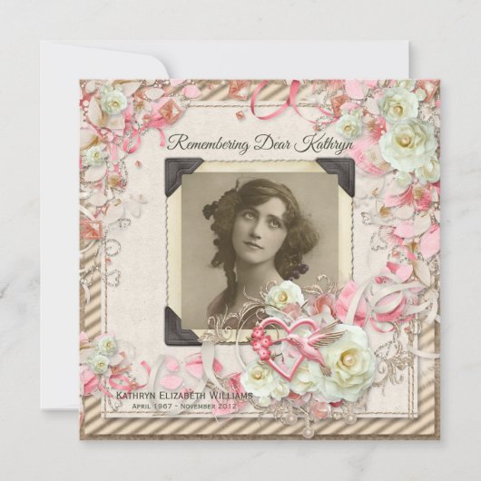 Ihr Foto Memorial Service Elegante Rose Perlen Einladung (Vorderseite)