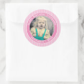 Ihr Foto mit einfachen Streifen Muster Rosa/Weiß Runder Aufkleber (Tasche)