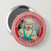 Ihr Foto mit einfachen Streifen rot/weiß Button (Vorne & Hinten)