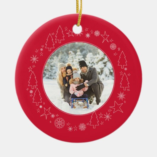 Ihr Foto mit Original Handrawn Weihnachtskranz Keramik Ornament (Vorne)