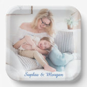 Ihr Foto & Name(n) in Blue Script Pappteller (Vorderseite)