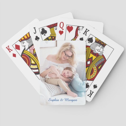 Ihr Foto & Name(n) in Blue Script Spielkarten (Rückseite)