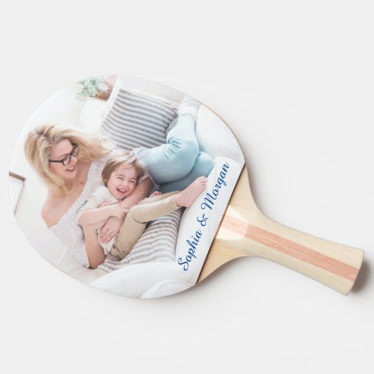 Ihr Foto & Name(n) in Blue Script Tischtennis Schläger (Seitenansicht)