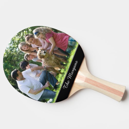 Ihr Foto & Name oder Ihre Meldung in weißem Skript Tischtennis Schläger (Seitenansicht)
