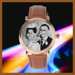 Ihr Foto Name Rose Gold Herren Brown Band Handrist Armbanduhr