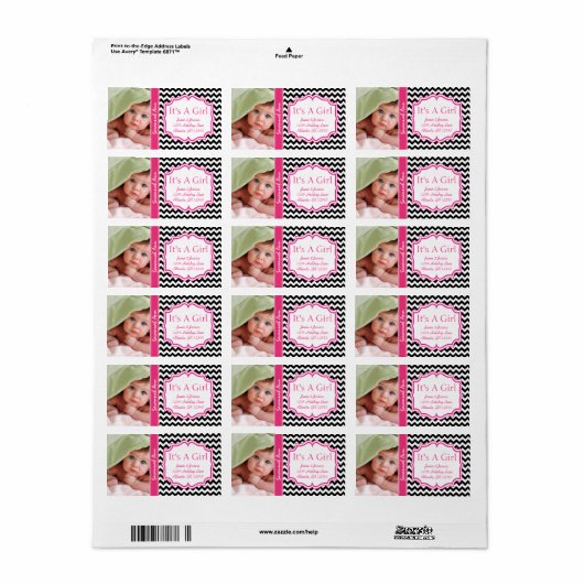 Ihr Foto New Baby It a Girl PINK Trendy Zig Zag Adressaufkleber (Vorne)