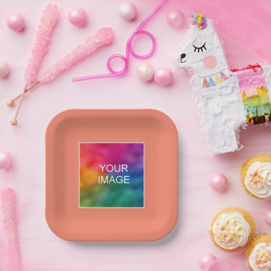 Ihr Foto oder Logo hier Lachs Pfirsichplatz Pappteller (Party)