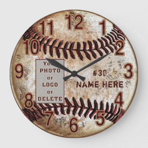 Ihr Foto oder Logo Personalisierte Baseball-Uhr Große Wanduhr