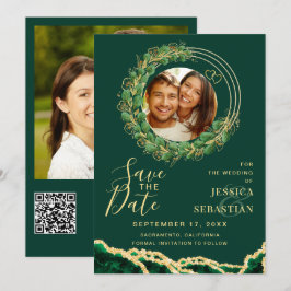 Ihr Foto QR-Code Smaragd grün und Gold Save The Date