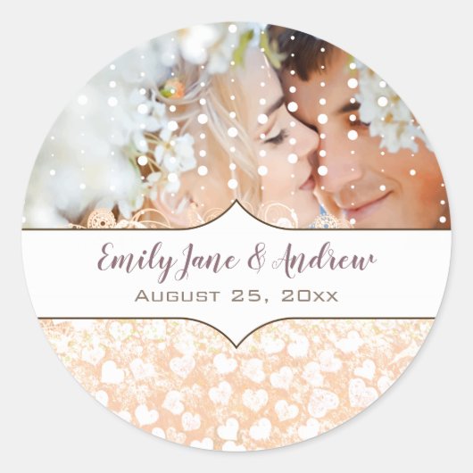 Ihr Foto Romantisches HerzLeaf Rose Gold Rosa Tree Runder Aufkleber (Vorderseite)