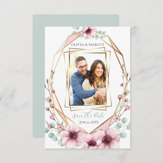 Ihr Foto Rosa Anemone Blume Eukalyptus Einladung (Vorne/Hinten)