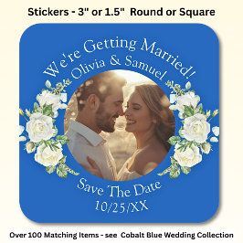 Ihr Foto, Save the Date, Cobalt Blue & White Quadratischer Aufkleber
