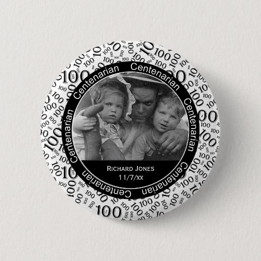 Ihr Foto - Schwarz-/weißeshundertjähriges Gedenk Button (Vorderseite)
