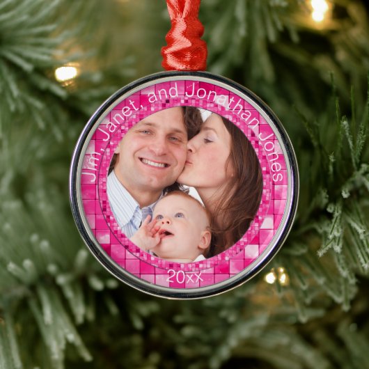 Ihr Foto & Text - Duo Fuchsia Fliesenmuster Ornament Aus Metall (Baum)