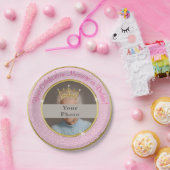 Ihr Foto, Text-Rosa und Goldpersonalisierter Pappteller (Party)
