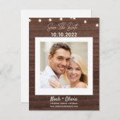 Ihr Foto Twinkle Licht Rustikales Holz Save the Da Ankündigungspostkarte (Vorne/Hinten)