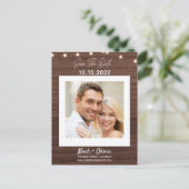 Ihr Foto Twinkle Licht Rustikales Holz Save the Da Ankündigungspostkarte (Stehend Vorderseite)