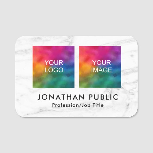 Ihr Foto und Ihr Logo hier Elegante Vorlagenmarbor Namensschild (Vorderseite)