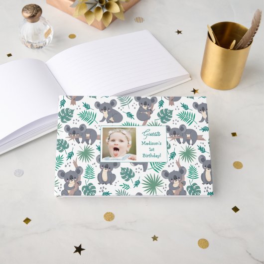 IHR Foto und Text Niedlich Koalas Gästebuch (Vorderseite Offen)