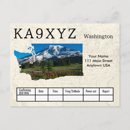 Ihr Foto Washington Shaped Cutout Custom QSL Postkarte (Vorderseite)