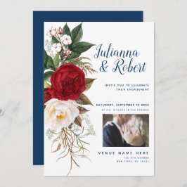 Ihr Foto Watercolor Floral Navy Burgund Einladung