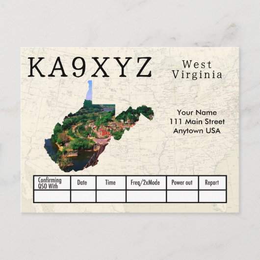 Ihr Foto West Virginia Shaped Cutout Custom QSL Postkarte (Vorderseite)