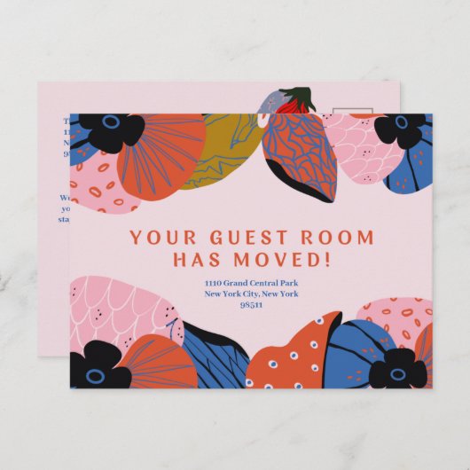 Ihr Gästezimmer hat sich verschoben - Ankündigung Postkarte (Vorne/Hinten)