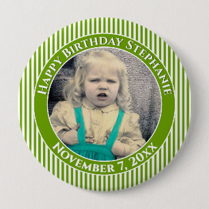 Ihr Geburtstagsfoto Einfache Streifen Grün/Weiß Button