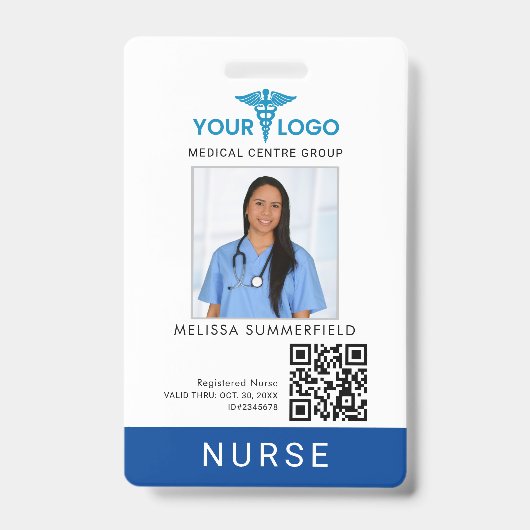 Ihr Geschäft-Logo und QR-Code Krankenschwester Fot Ausweis (Vorderseite)