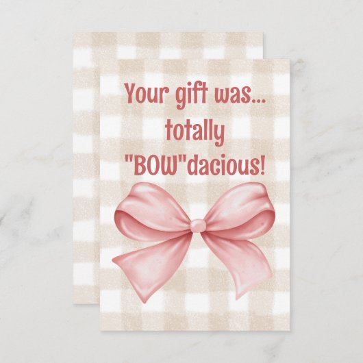 Ihr Geschenk war ein total "Bow"-gingham-Bogen Dankeskarte (Vorne/Hinten)