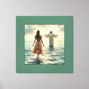 Ihr GLAUBEN - Mädchen geht auf dem Wasser zu Jesus Leinwanddruck