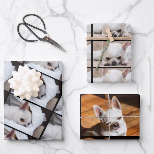 Ihr Haustier Hund Welpe 3 benutzerdefinierte Fotos Geschenkpapier Set (Vorderseite)