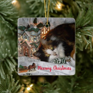 Ihr Haustier Katzen- oder Hunde-Foto Weihnachten Keramikornament