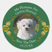 Ihr Haustierfoto, Datum speichern, Smaragdgrün & G Runder Aufkleber (Vorderseite)