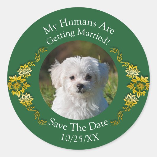 Ihr Haustierfoto, Datum speichern, Smaragdgrün & G Runder Aufkleber (Vorderseite)