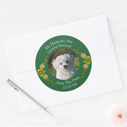 Ihr Haustierfoto, Datum speichern, Smaragdgrün & G Runder Aufkleber (Umschlag)