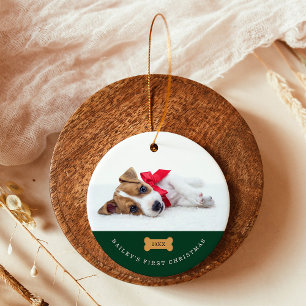 Ihr Hund ist das erste Weihnachten Grün mit zwe Keramik Ornament