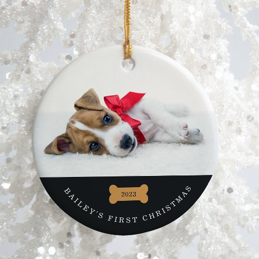 Ihr Hund ist das erste Weihnachten | Kohle mit Fot Keramik Ornament