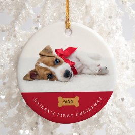 Ihr Hund ist das erste Weihnachten | Rot mit zwei  Keramik Ornament